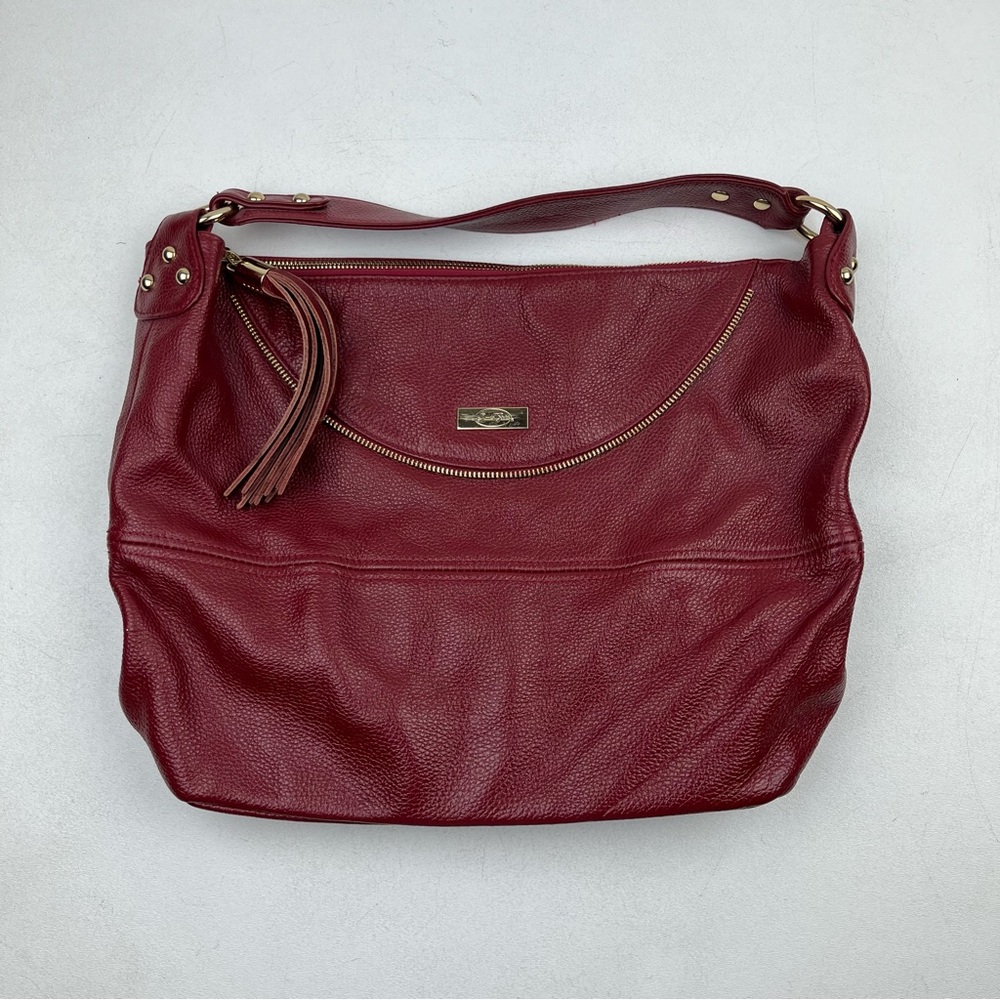 Onna Ehrlich Red Leather Gold Accents Hobo Purse